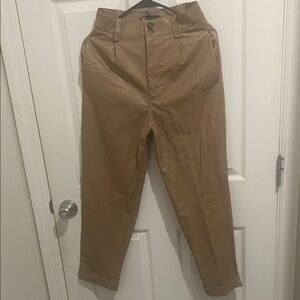 Zara Women's Faux Leather Tan Straight Leg Pants
